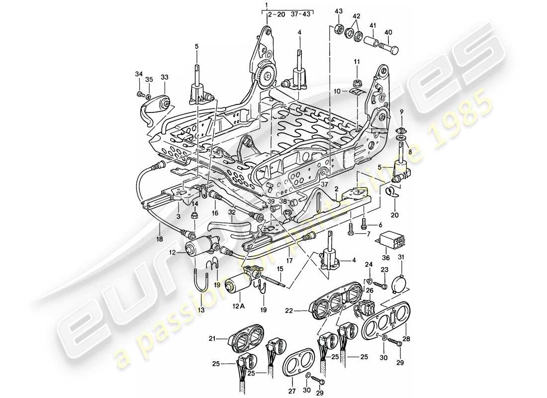 porsche 928 (1986) sports seat - electrically adjustable - frame for seat - single parts - d - mj 1985>> part diagram