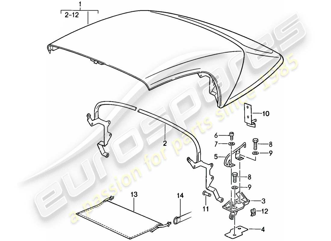 porsche 911 (1989) emergency folding top - complete - main bow - single parts - d - mj 1989>> - mj 1989 part diagram