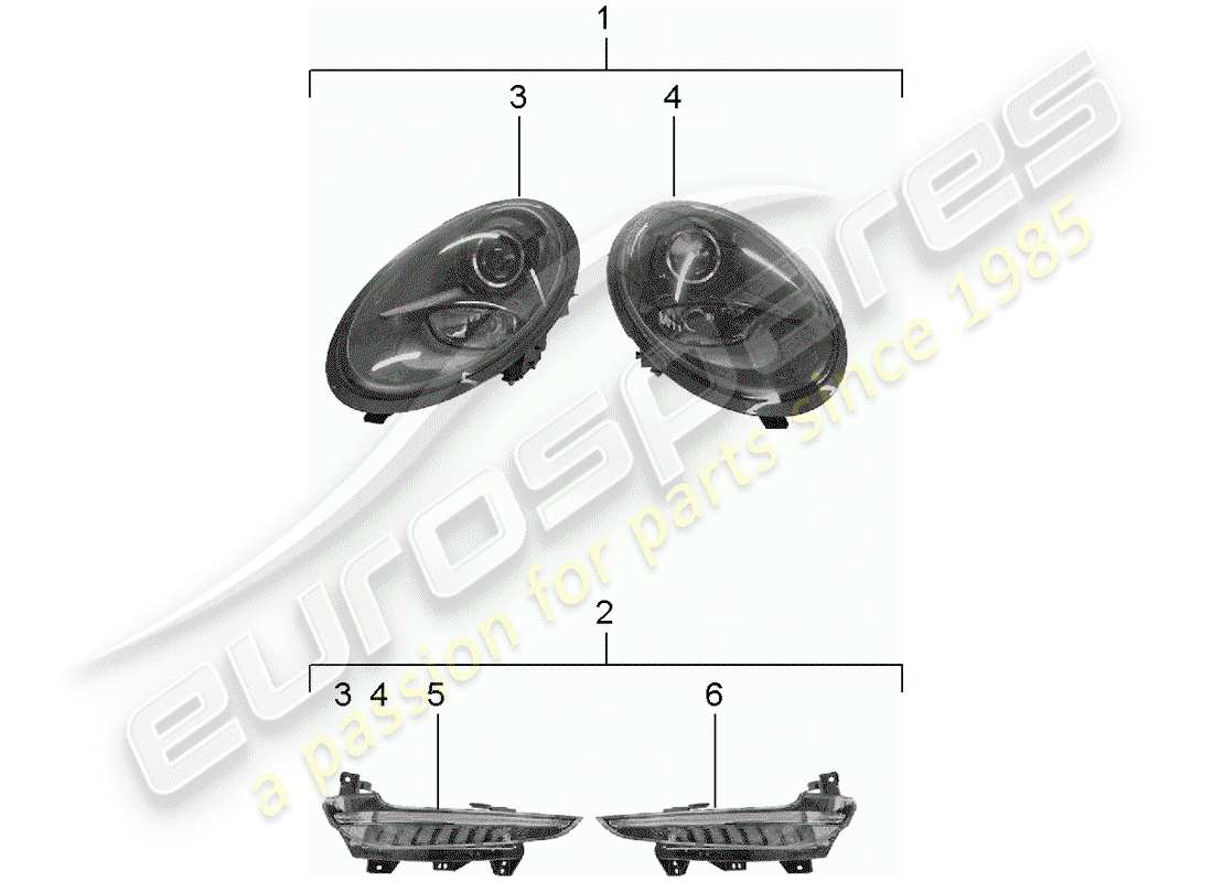 porsche tequipment 98x/99x (2019) headlamp part diagram