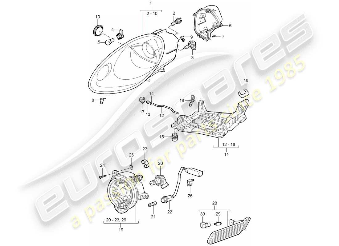 porsche cayman 987 (2008) headlamp part diagram