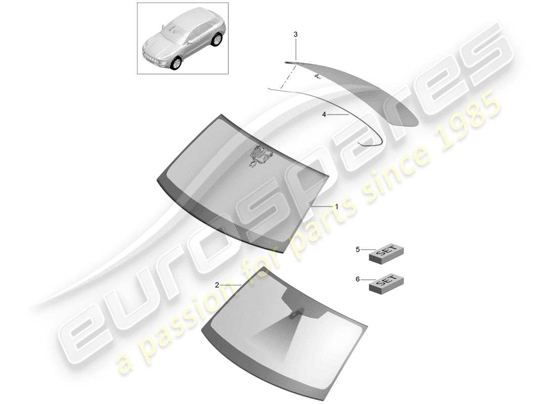 porsche macan (2018) windshield glass part diagram