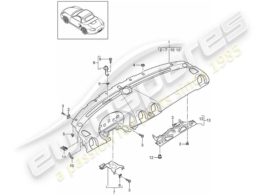 porsche boxster 987 (2010) dash panel trim part diagram