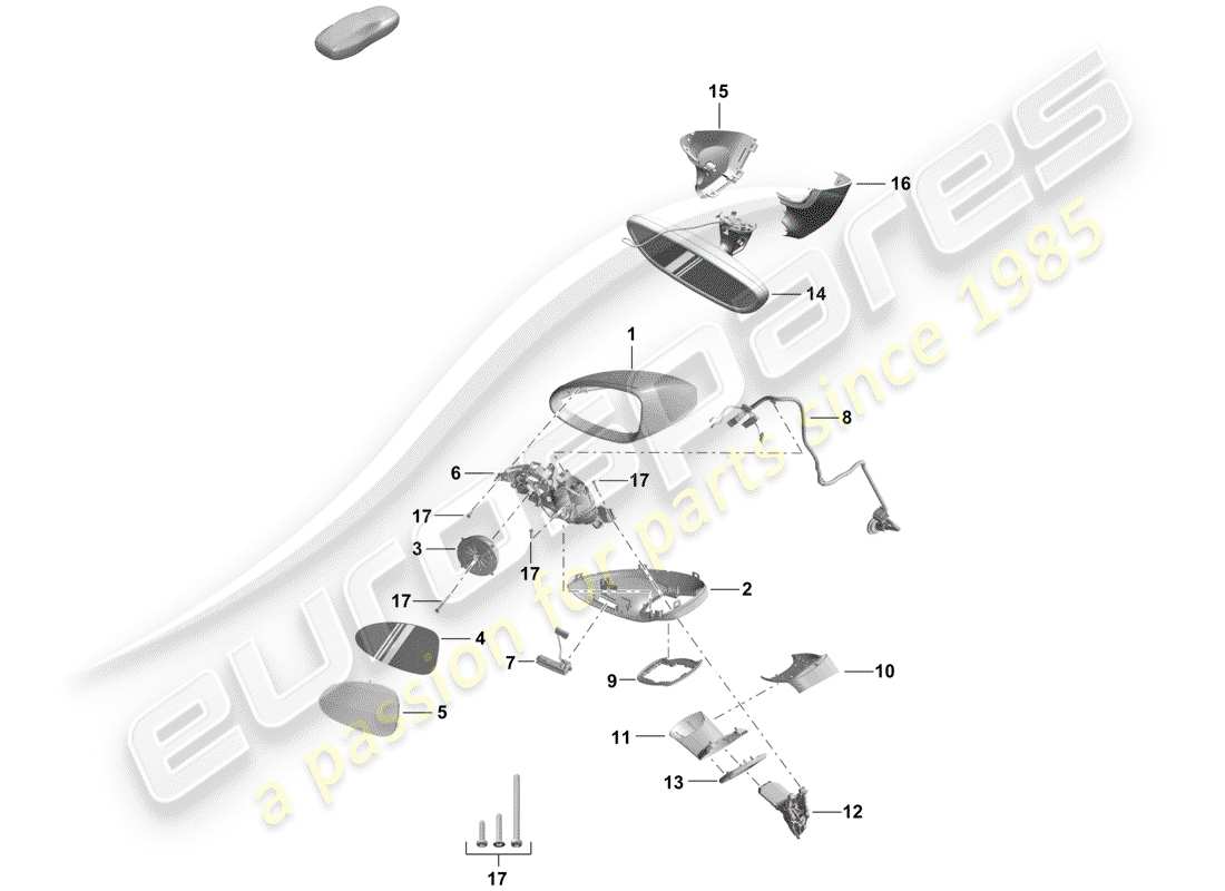 porsche boxster spyder (2019) rear view mirror part diagram