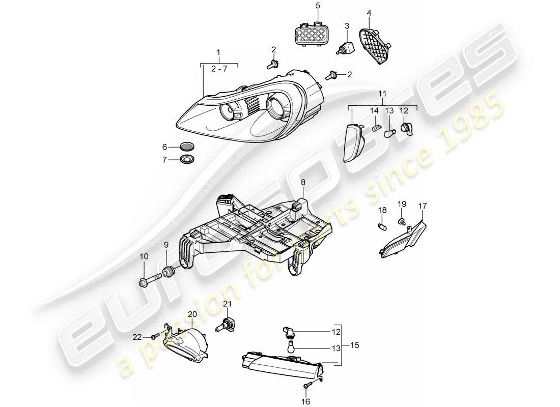 porsche cayenne (2009) headlamp part diagram