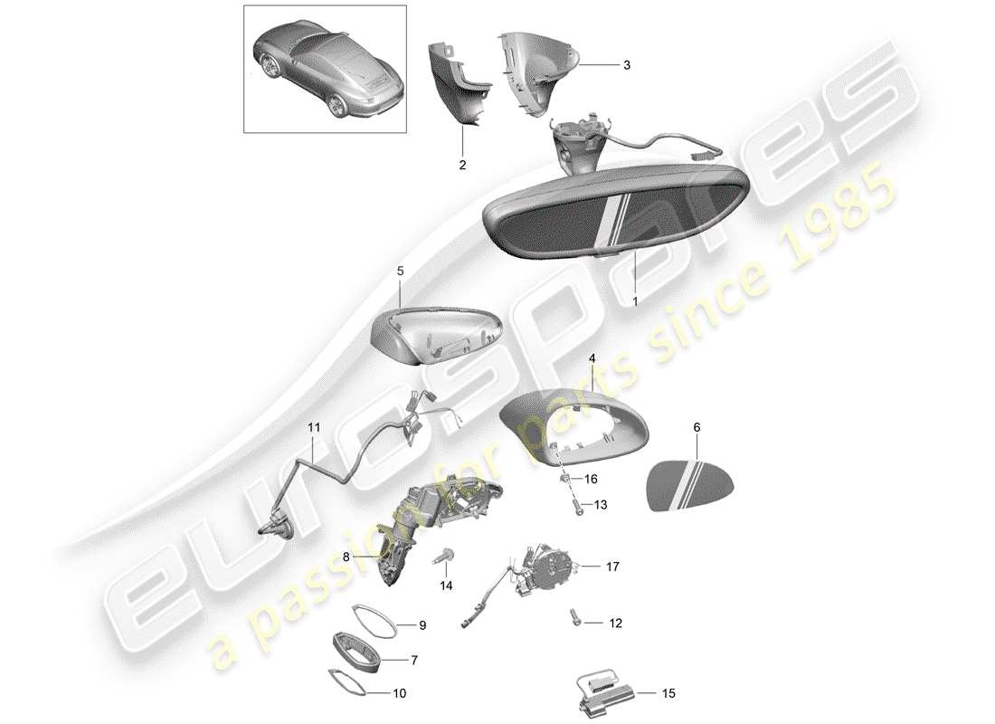 porsche 991 (2013) rear view mirror inner part diagram