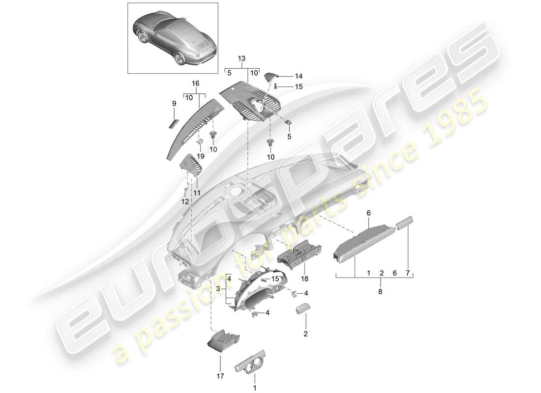 porsche 991 (2013) accessories part diagram