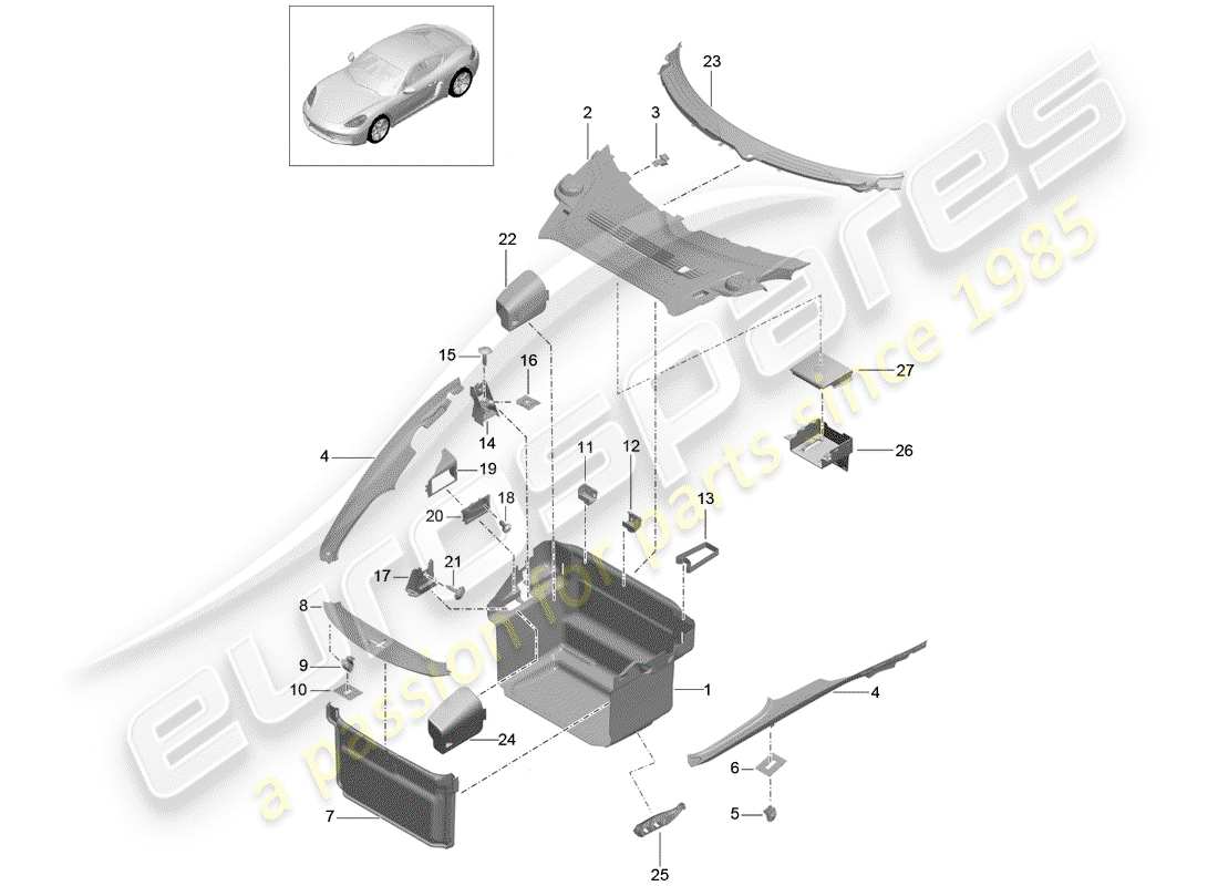 porsche 718 cayman (2018) boot lining part diagram