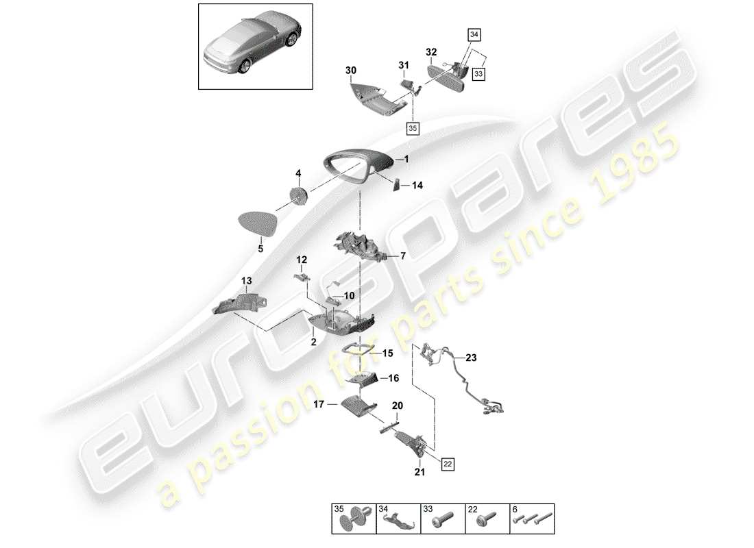 porsche panamera 971 (2018) rear view mirror part diagram