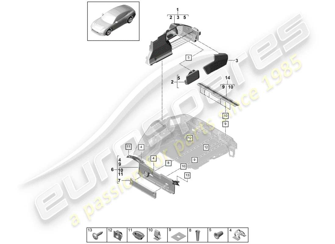 porsche panamera 971 (2020) boot lining part diagram