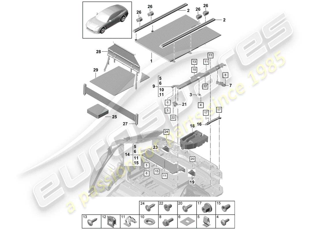 porsche panamera 971 (2020) trunk linings part diagram