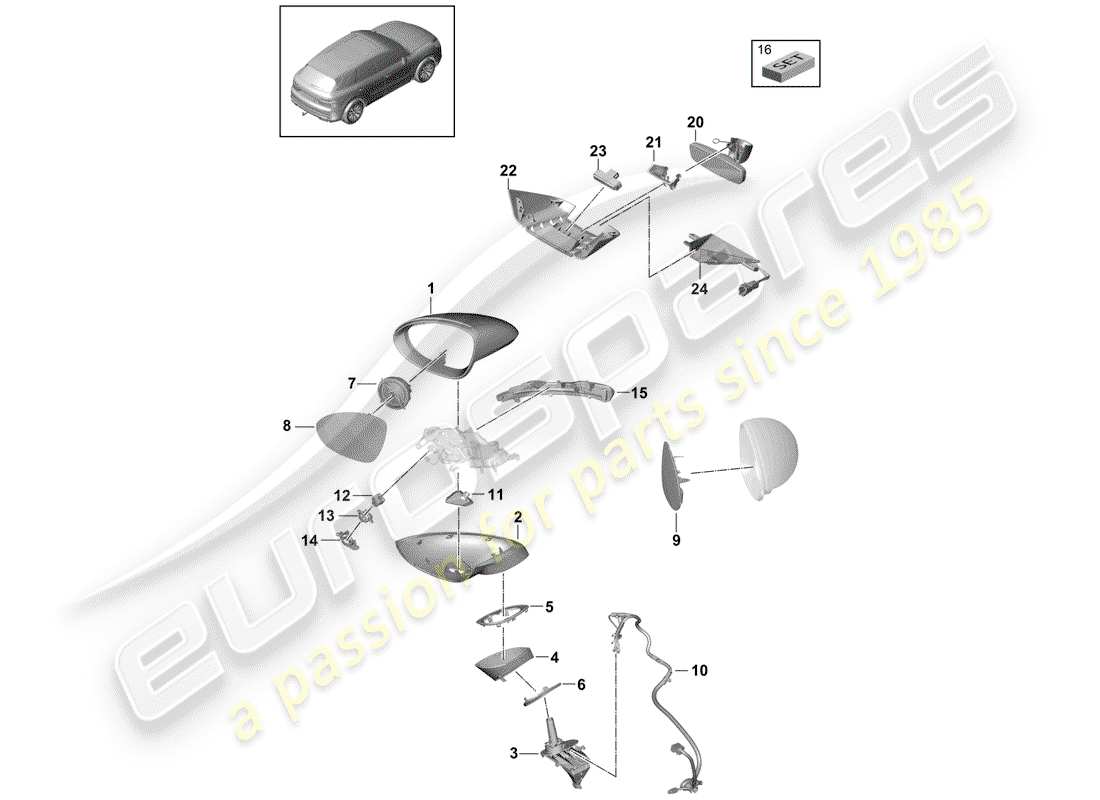 porsche cayenne e3 (2020) rear view mirror inner part diagram