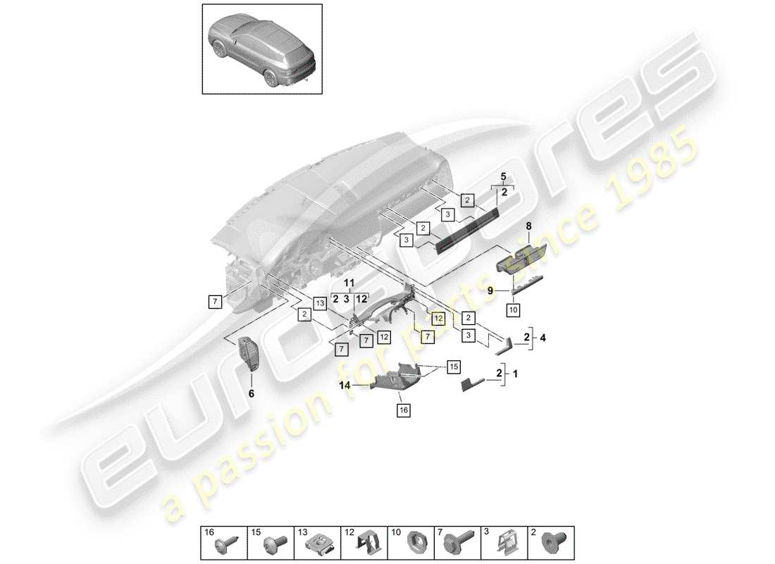 porsche cayenne e3 (2020) dash panel trim part diagram