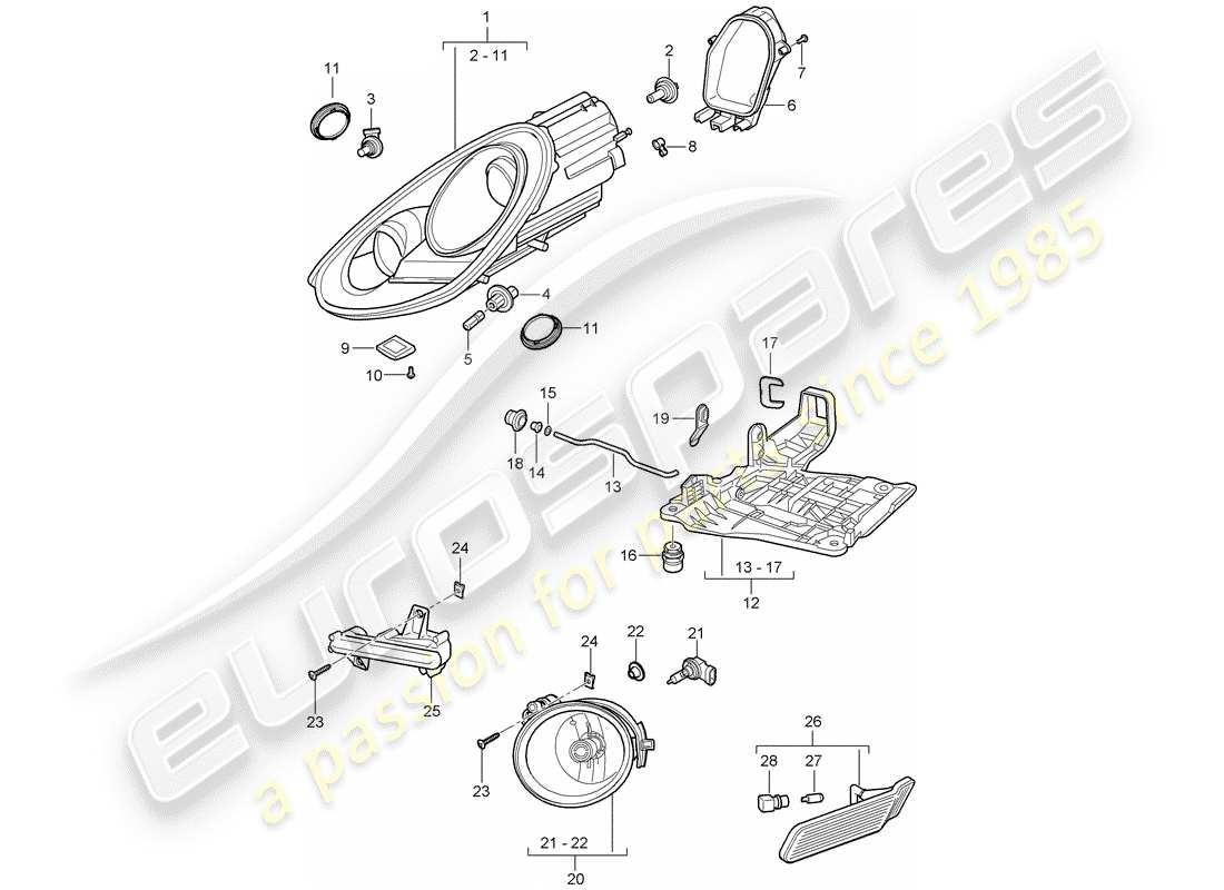 porsche cayman 987 (2010) headlamp part diagram