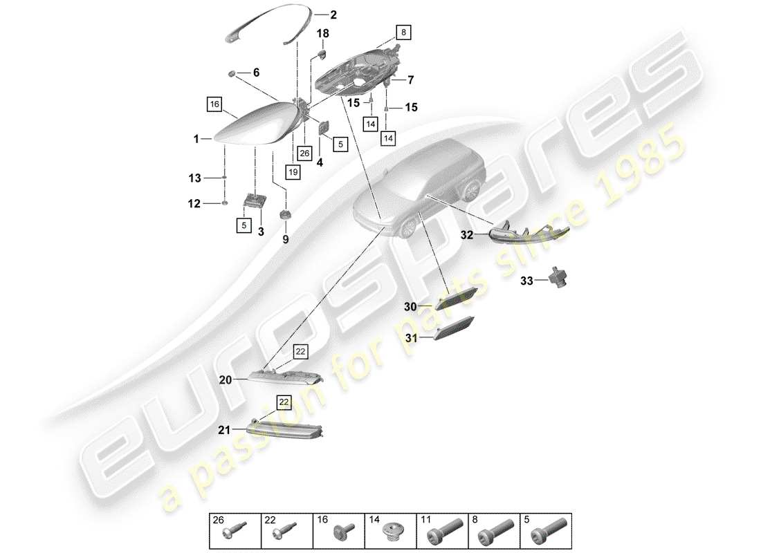 porsche cayenne e3 (2019) led headlight part diagram