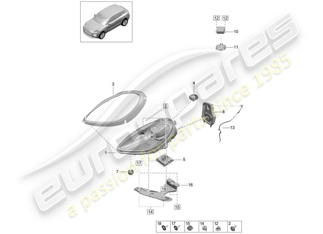 porsche macan (2019) led headlight parts diagram