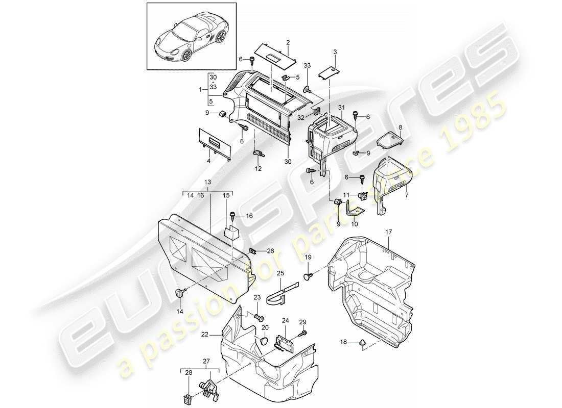 porsche boxster 987 (2011) luggage compartment part diagram