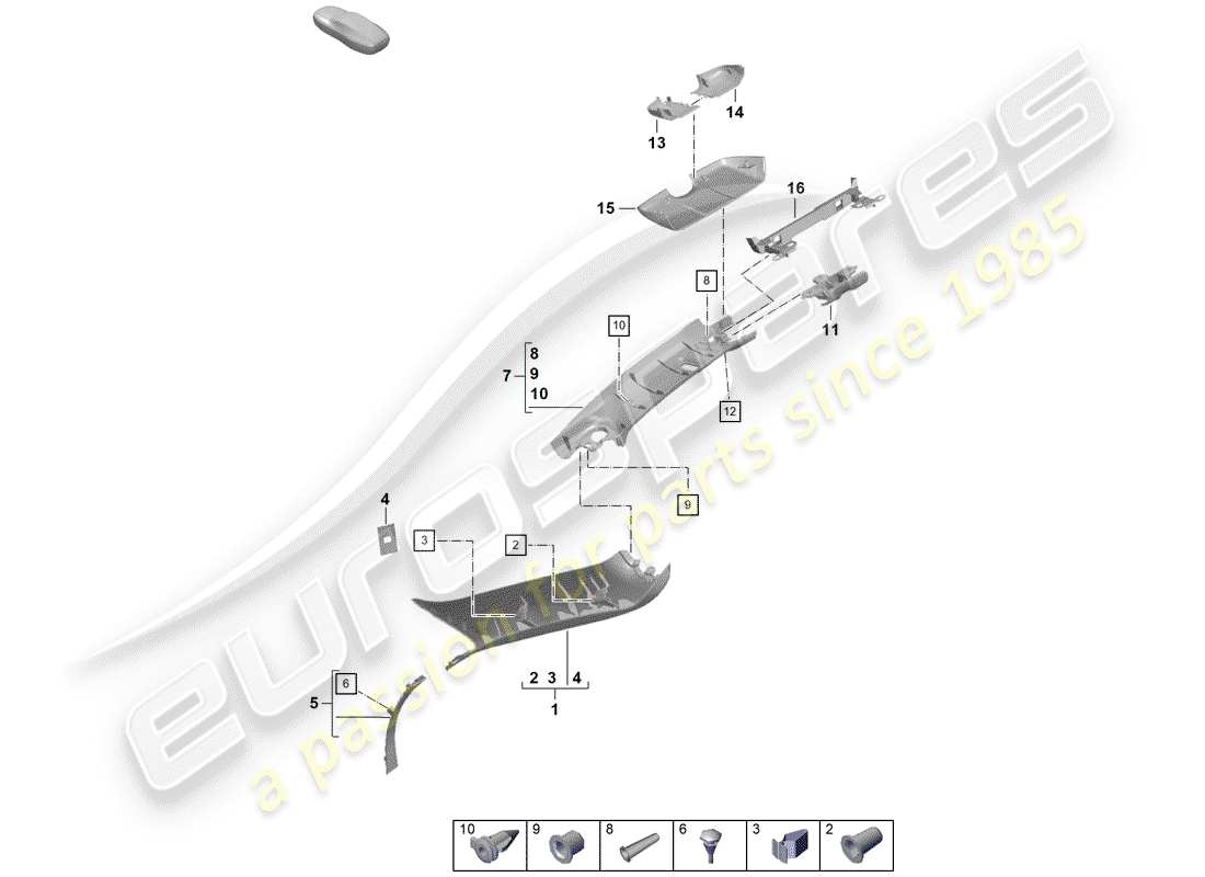 porsche boxster spyder (2019) a-pillar part diagram