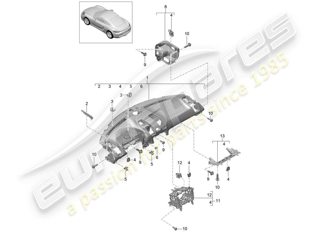 porsche 718 cayman (2017) dash panel trim part diagram