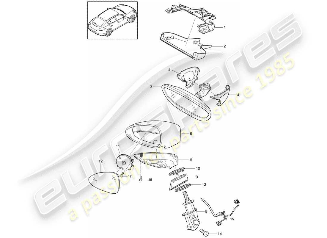 porsche panamera 970 (2010) rear view mirror inner part diagram