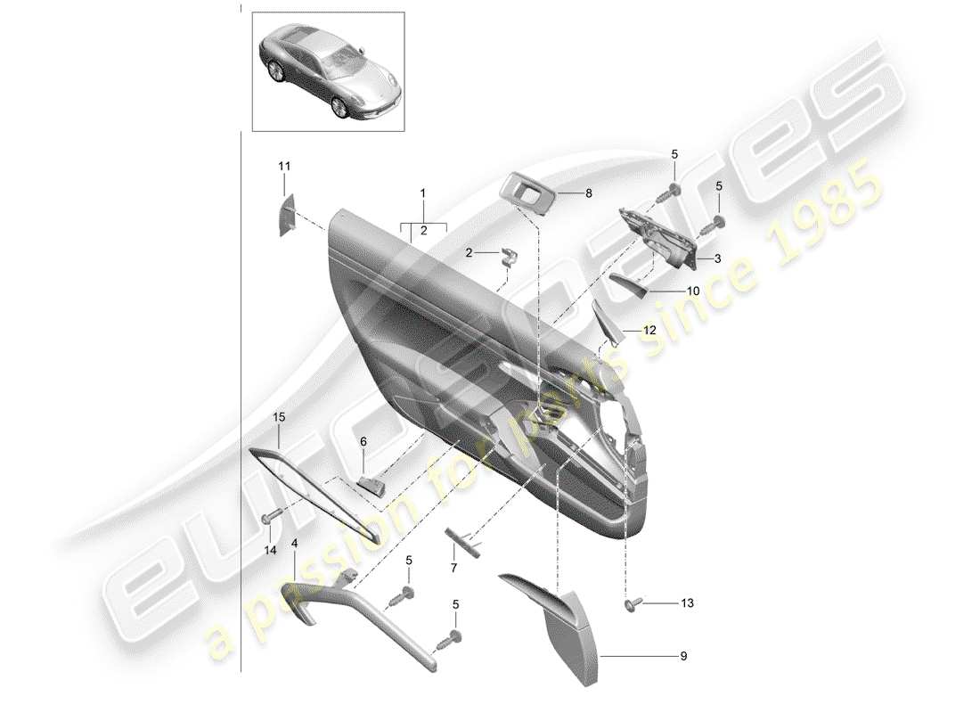 porsche 991 (2013) door panel part diagram