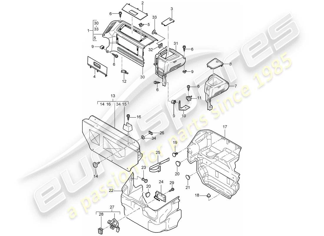 porsche cayman 987 (2007) luggage compartment part diagram