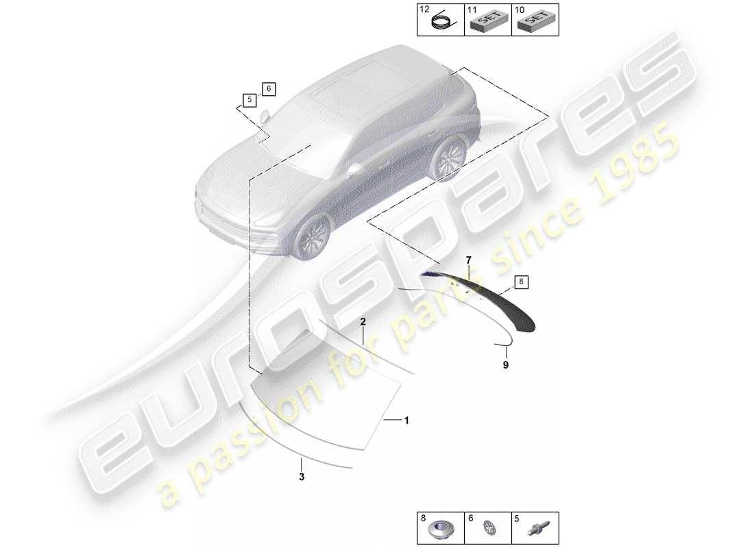 porsche cayenne e3 (2018) windshield glass part diagram