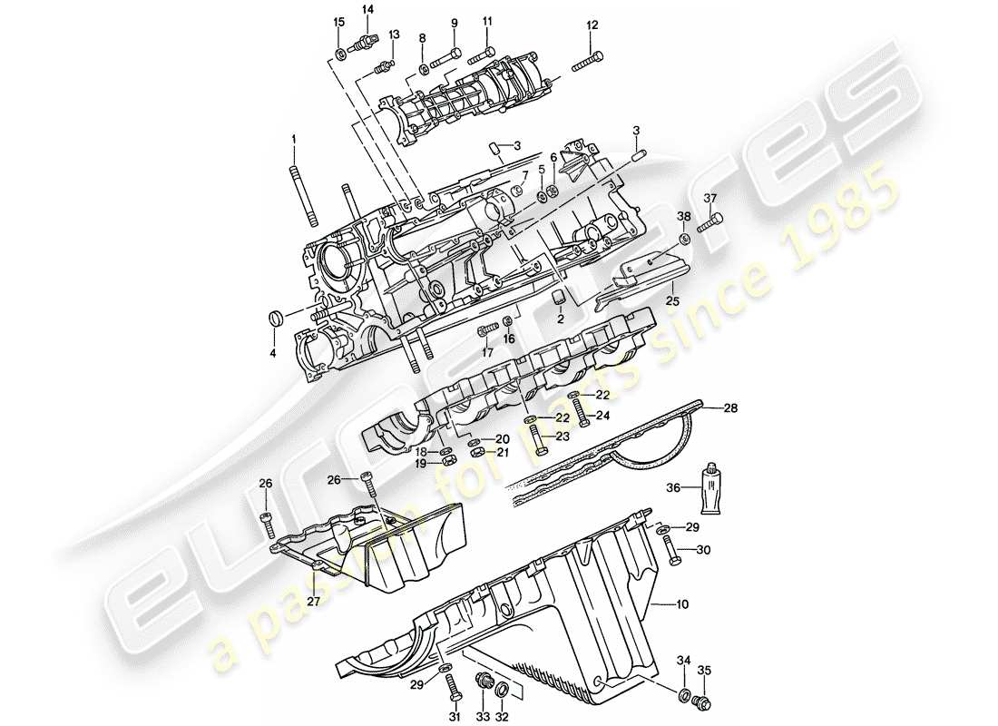 porsche 924s (1987) crankcase - fasteners part diagram