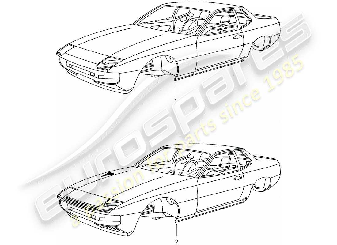 porsche 924 (1980) car body - primed - sealed - with: - underbody protection - bodyshells can only - only available from current - model year available part diagram