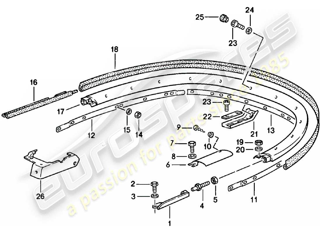 porsche 911 (1978) convertible top - bracket - single parts part diagram