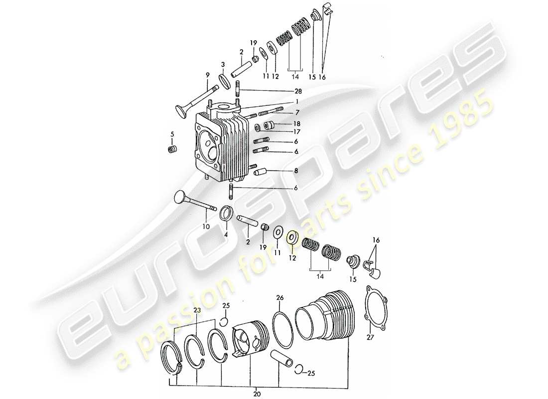 porsche 911/912 (1968) cylinder head - cylinder with pistons - repair set for maintenance - see illustration: part diagram