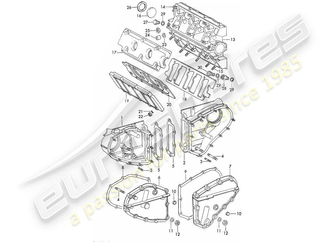 porsche 911/912 (1968) chain case - camshaft housing - repair set for maintenance - see illustration: part diagram