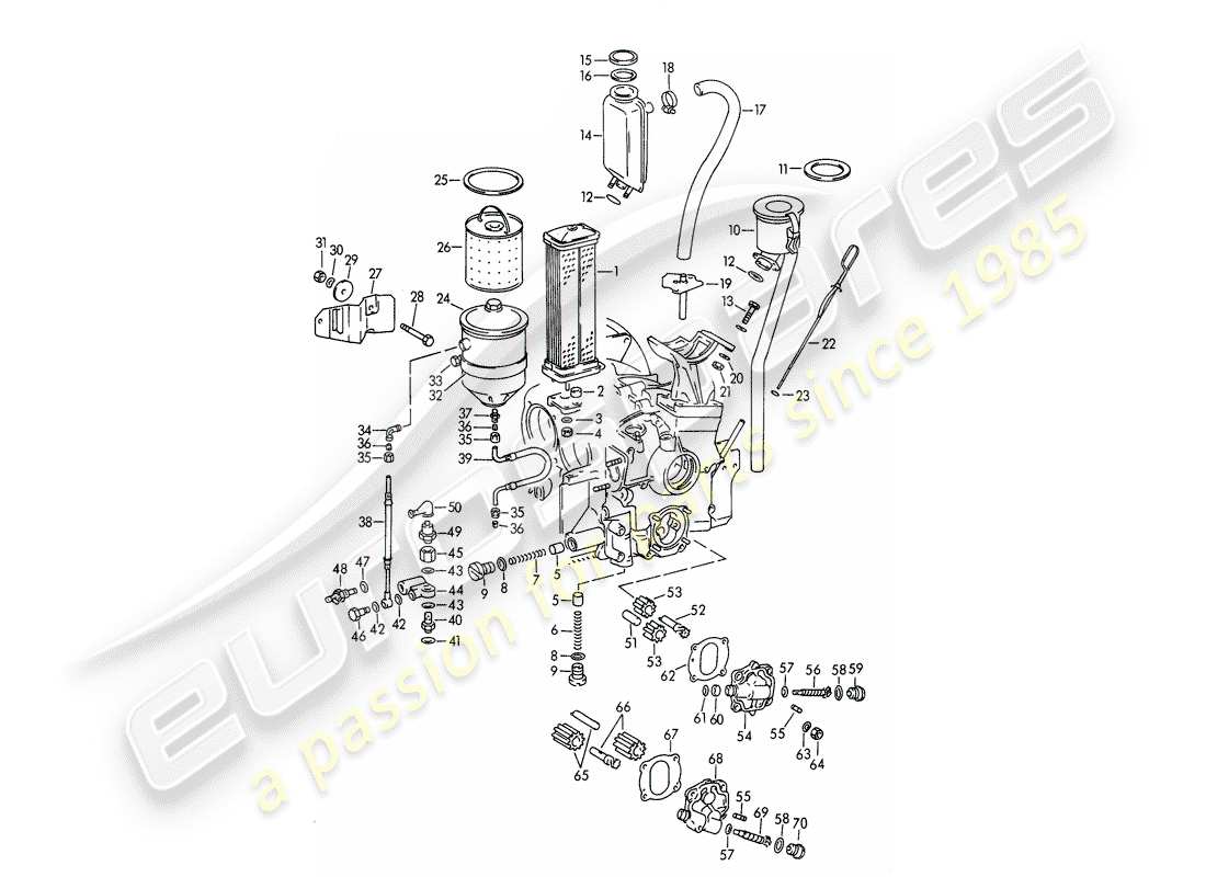 porsche 356b/356c (1965) engine lubrication part diagram