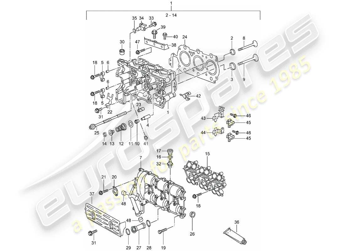 porsche 996 (2004) cylinder head - d >> - mj 2001 part diagram