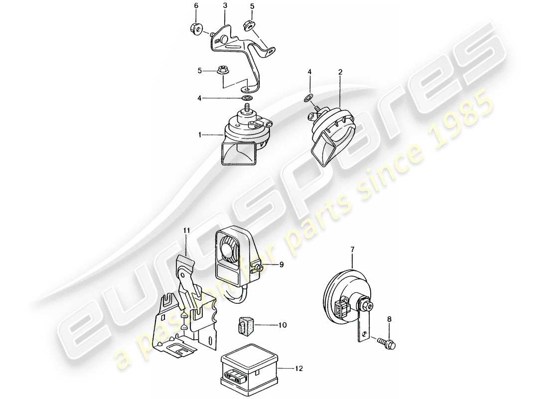 porsche boxster 986 (2003) fanfare horn - horn - alarm system part diagram