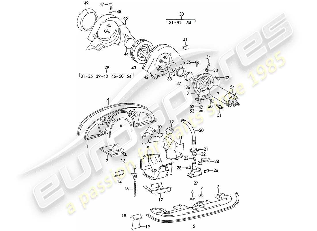 porsche 356b/356c (1964) air cooling part diagram