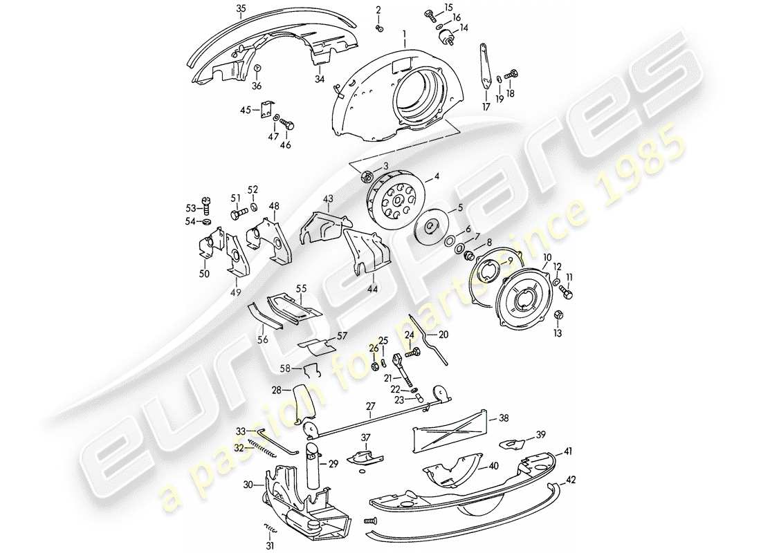 porsche 356b/356c (1965) air cooling - heater - old version part diagram