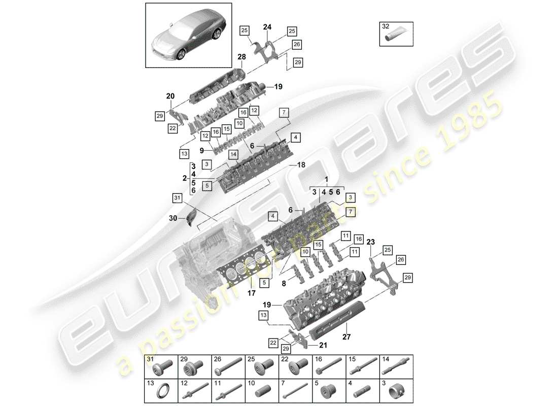 porsche panamera 971 (2020) cylinder head part diagram