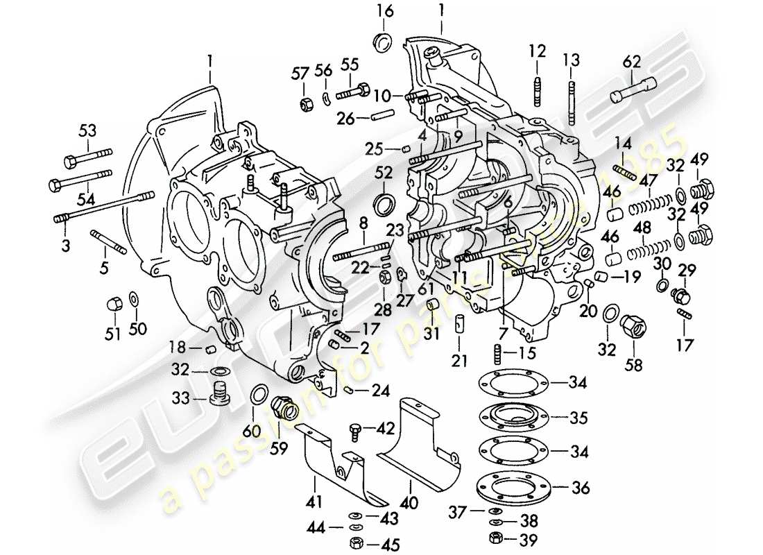 porsche 356b/356c (1961) crankcase part diagram