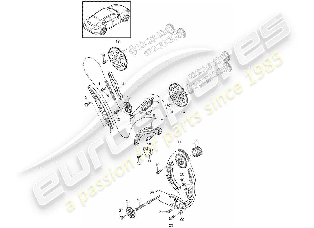 porsche panamera 970 (2012) timing chain part diagram