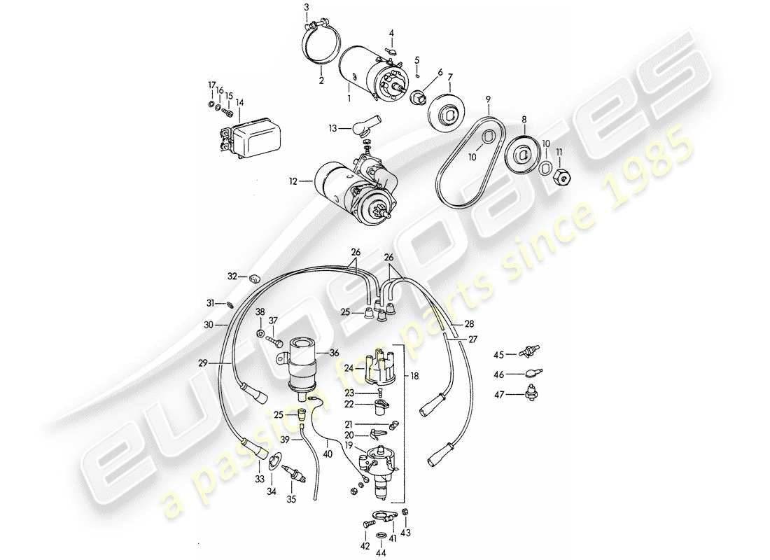 porsche 356b/356c (1965) electrical equipment - engine part diagram