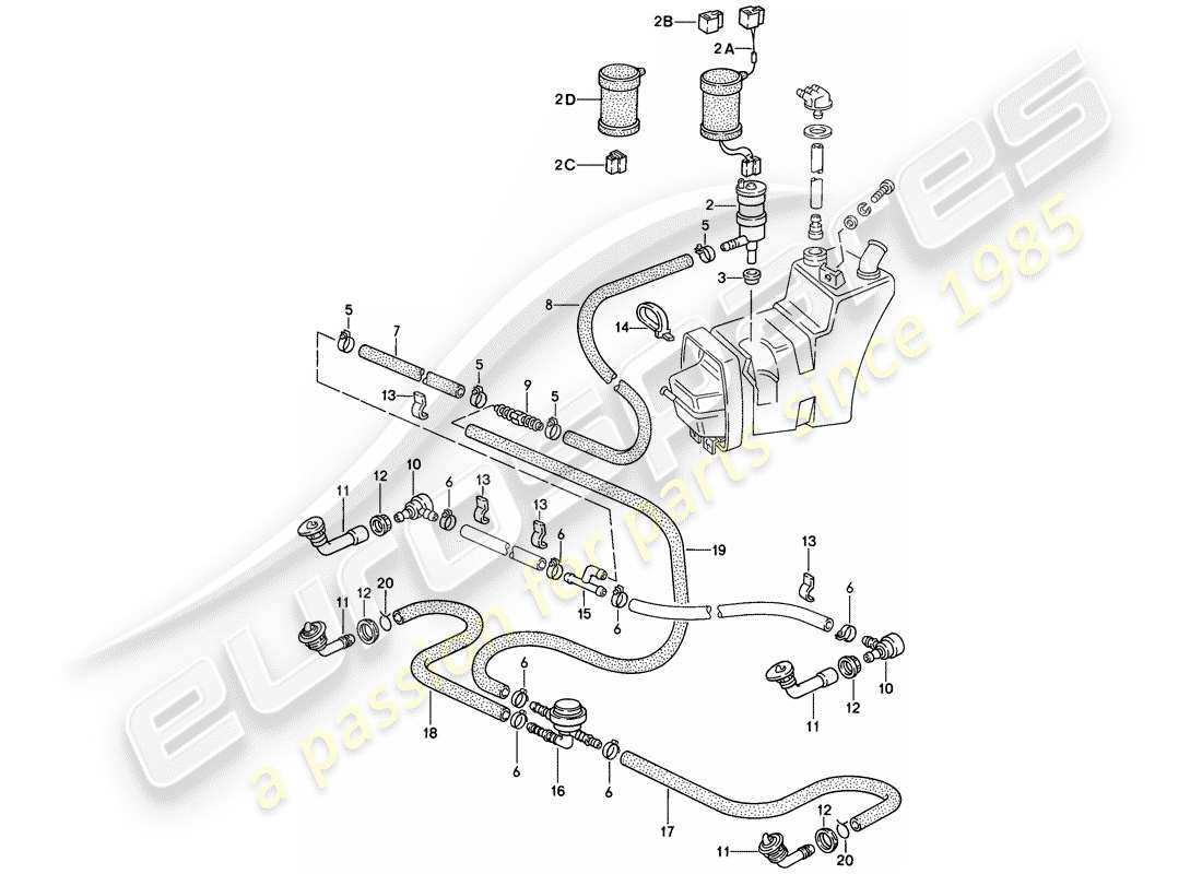 porsche 911 (1986) headlight washer system part diagram