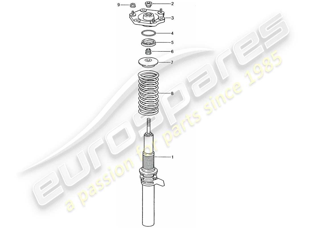 porsche 996 gt3 (2004) suspension - shock absorber strut part diagram