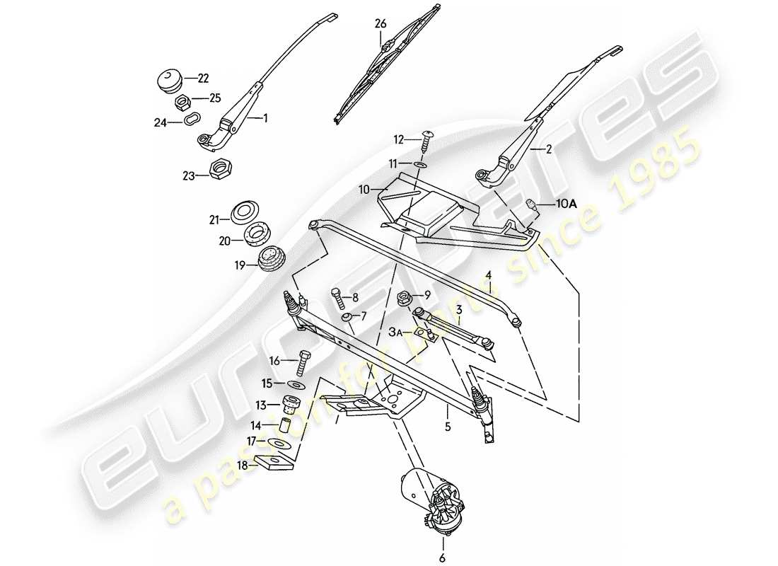 porsche 924 (1977) windscreen wiper system part diagram