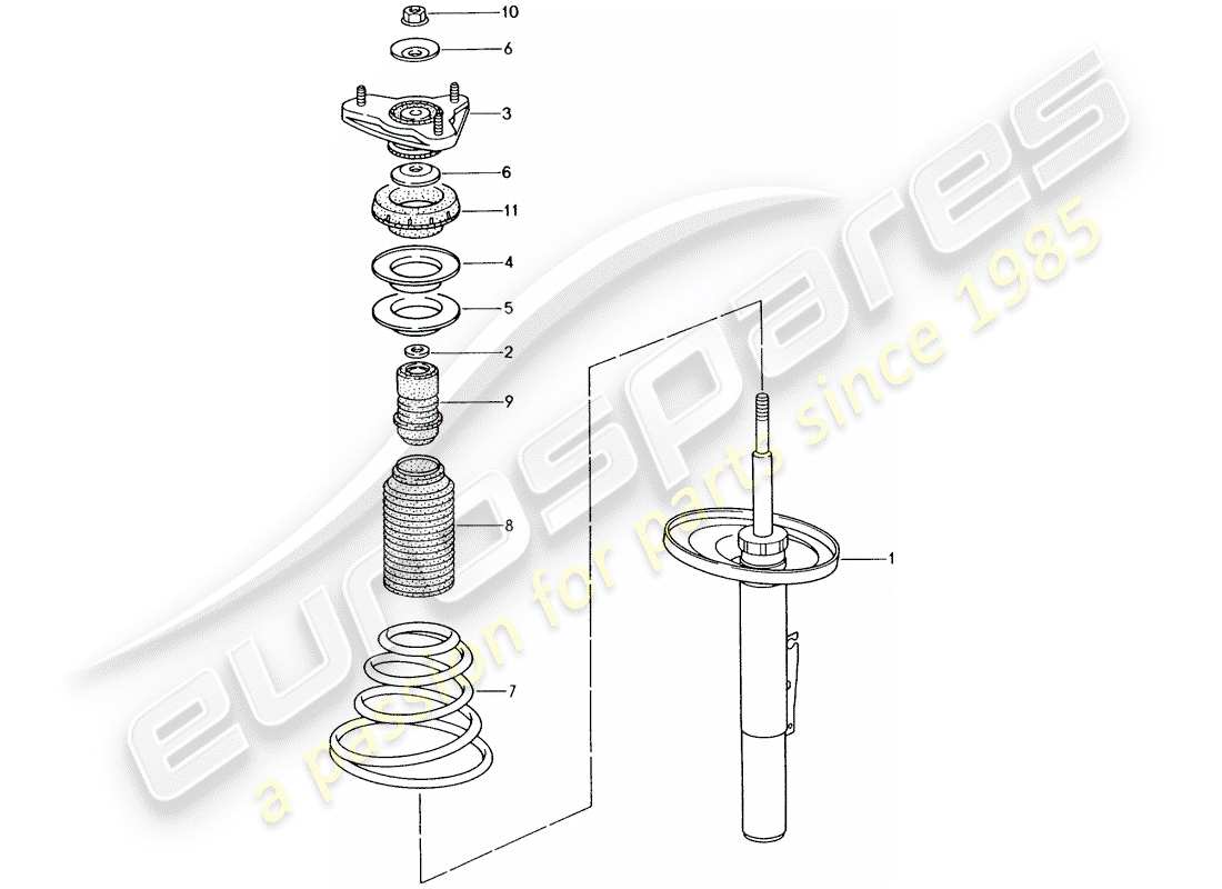 porsche 996 (2002) suspension - shock absorber part diagram