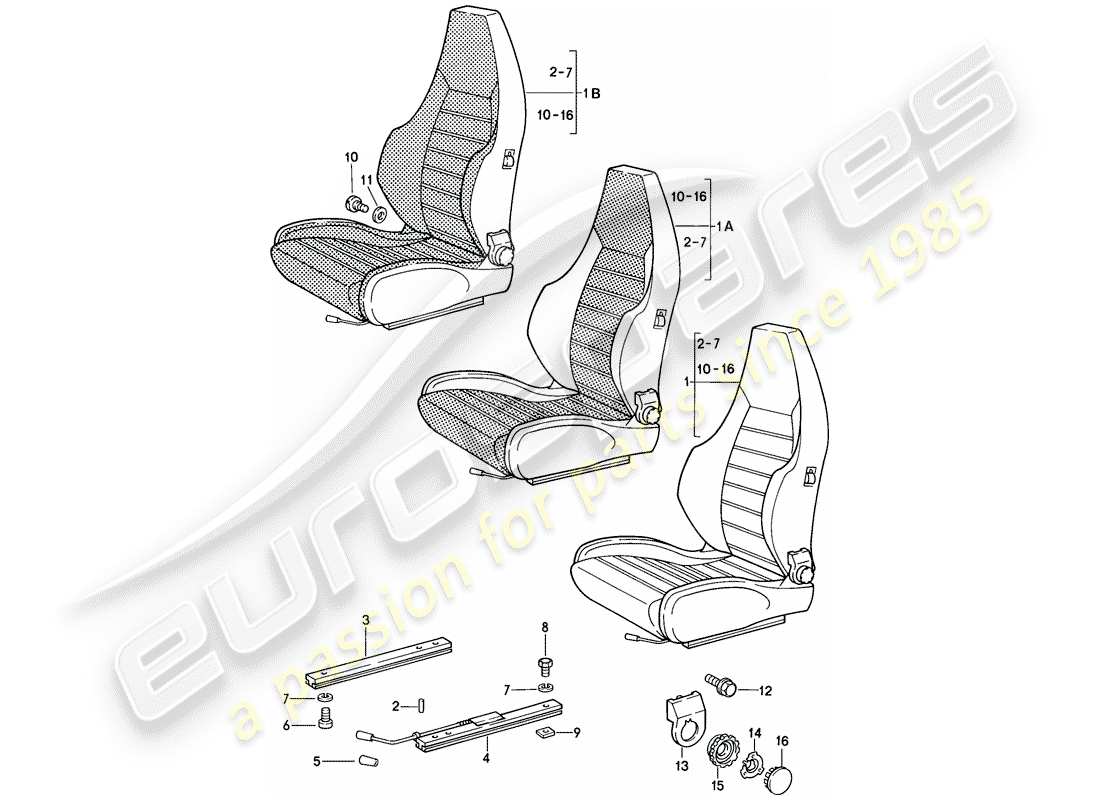 porsche 928 (1986) sports seat - manually adjustable - complete - d >> - mj 1984 part diagram