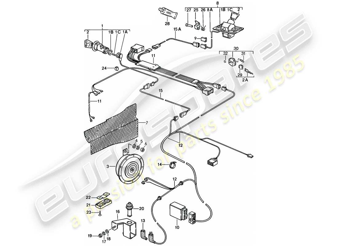 porsche 928 (1986) alarm system part diagram