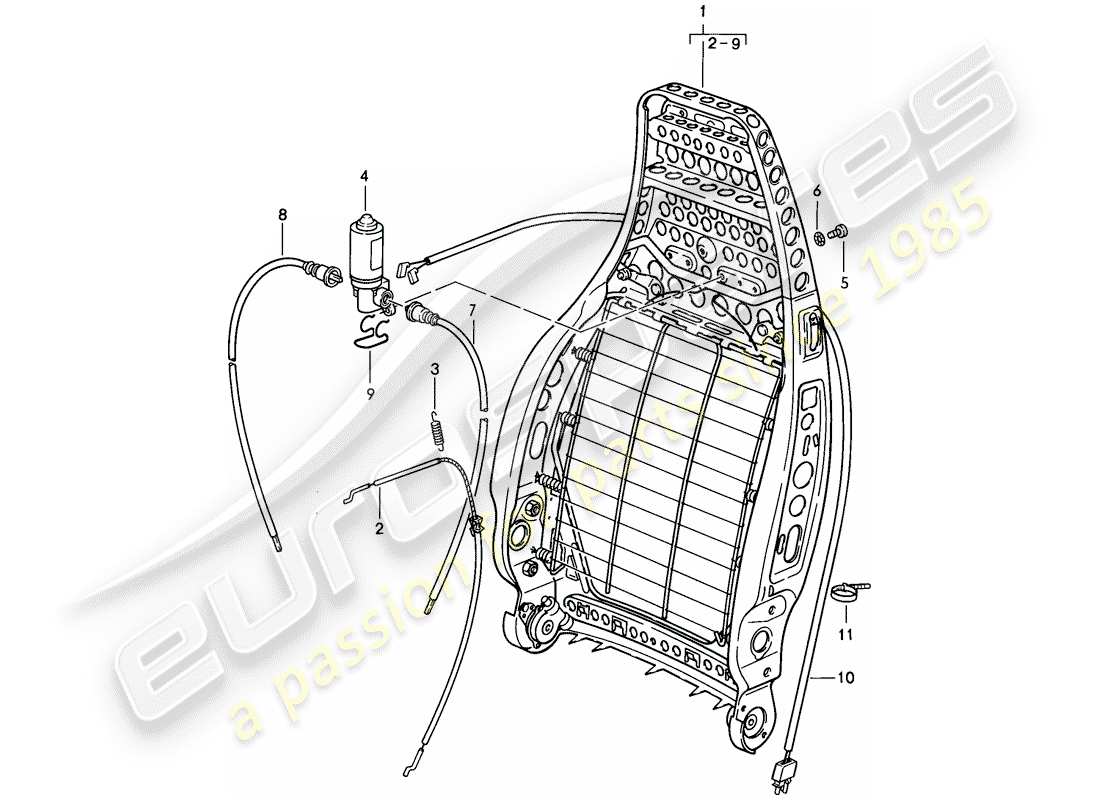 porsche 911 (1986) backrest frame part diagram