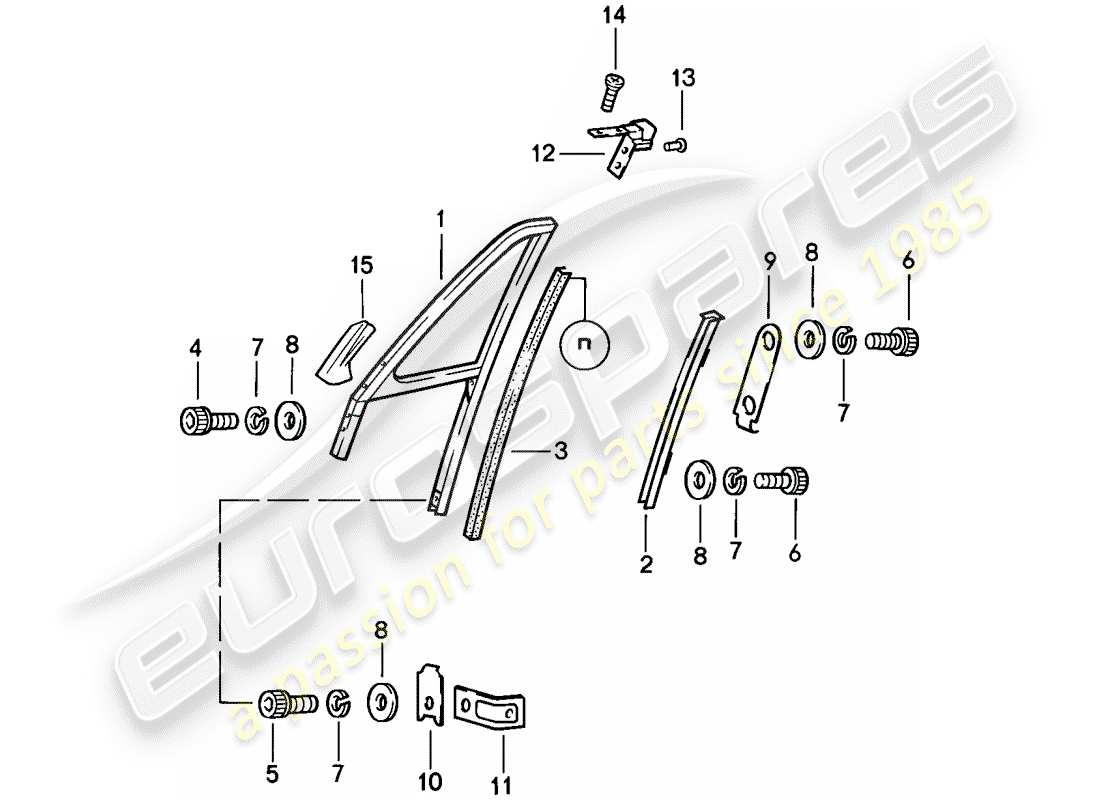 porsche 911 (1986) window frame part diagram