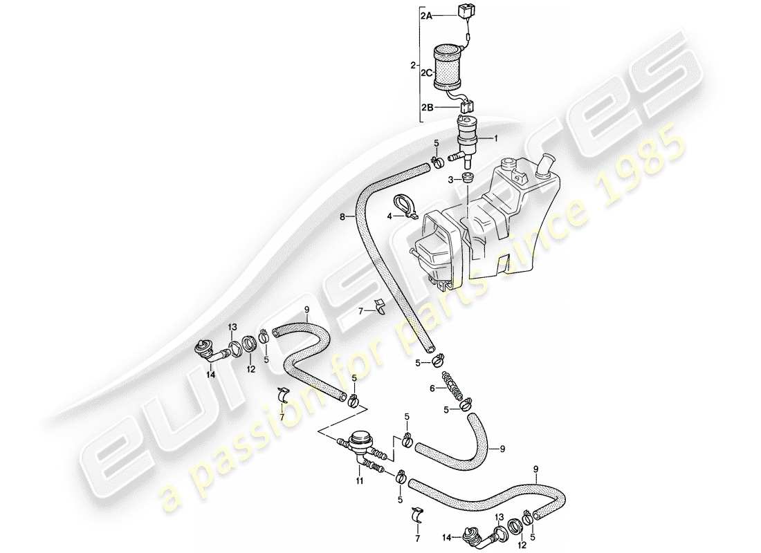 porsche 911 (1987) headlight washer system part diagram