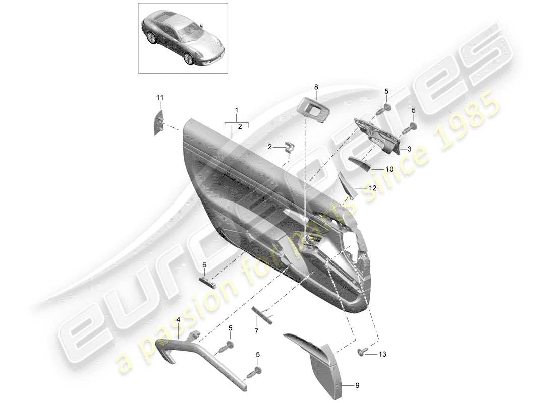 porsche 991 (2014) door trim panel (leatherette) part diagram